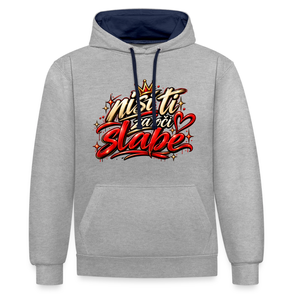 Kontrast-Hoodie - Nisi ti za oci slabe - Grau meliert/Navy