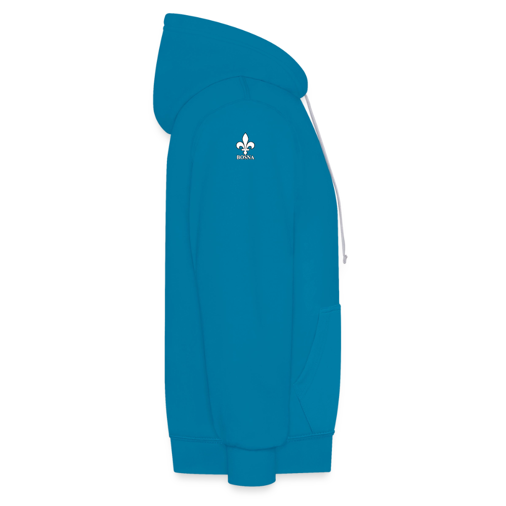 BOSNA Hoodie mit Lilie – AWDis Just Hoods Kontrast-Hoodie mit Ärmelprints - Pfauenblau/Grau meliert