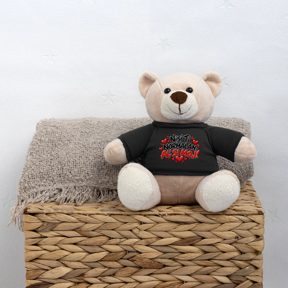 Kuschelteddy mit „Nisi ti normalan al si moj“ Design – Süßer Liebesbär mit T-Shirt - Schwarz