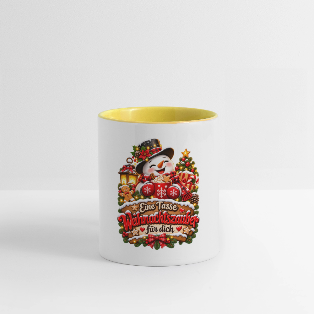 Weihnachtstasse ☃️ Eine Tasse Weihnachtszauber für dich – Schneemann Kaffeetasse 325 ml - Weiß/Gelb