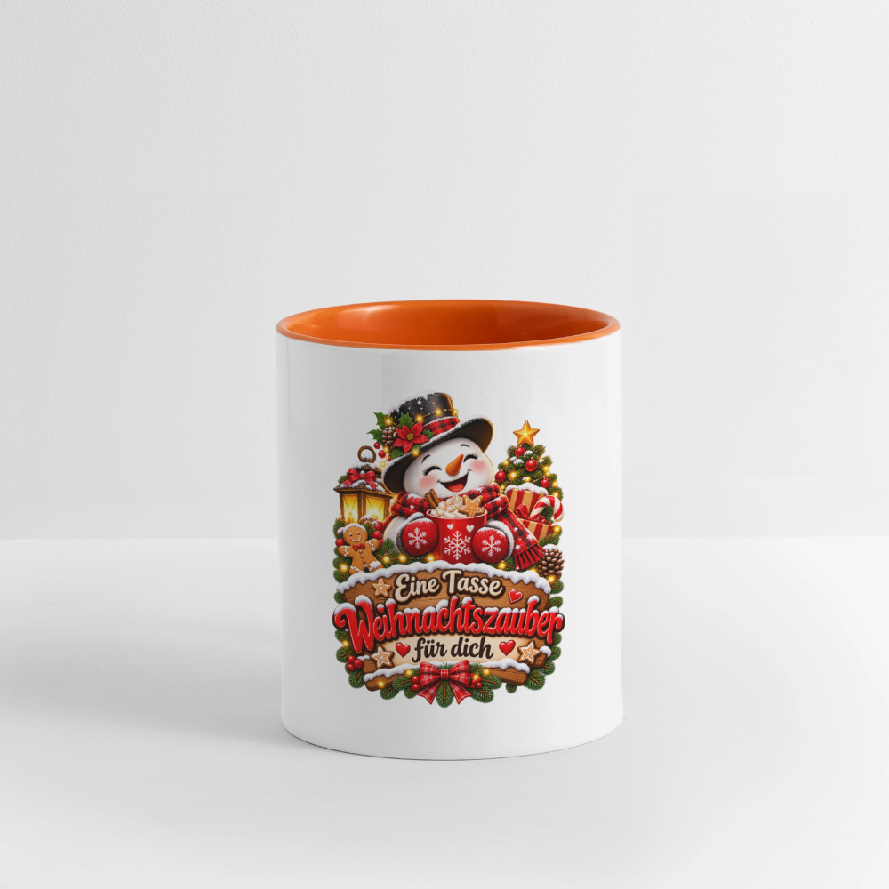 Weihnachtstasse ☃️ Eine Tasse Weihnachtszauber für dich – Schneemann Kaffeetasse 325 ml - Weiß/Orange