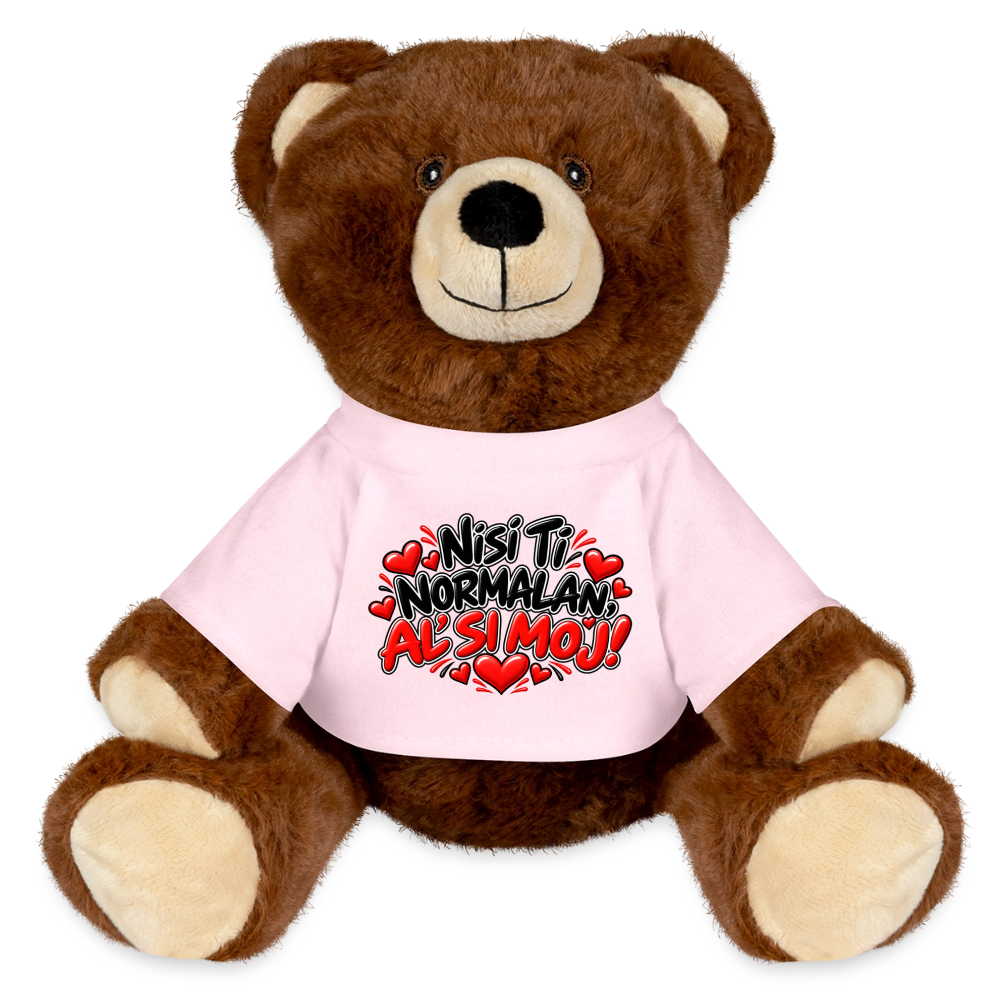 Nisi ti normalan al si moj Kuschelteddy MiniFeet® – Nachhaltiger Teddybär mit Herz-Design - Hellrosa
