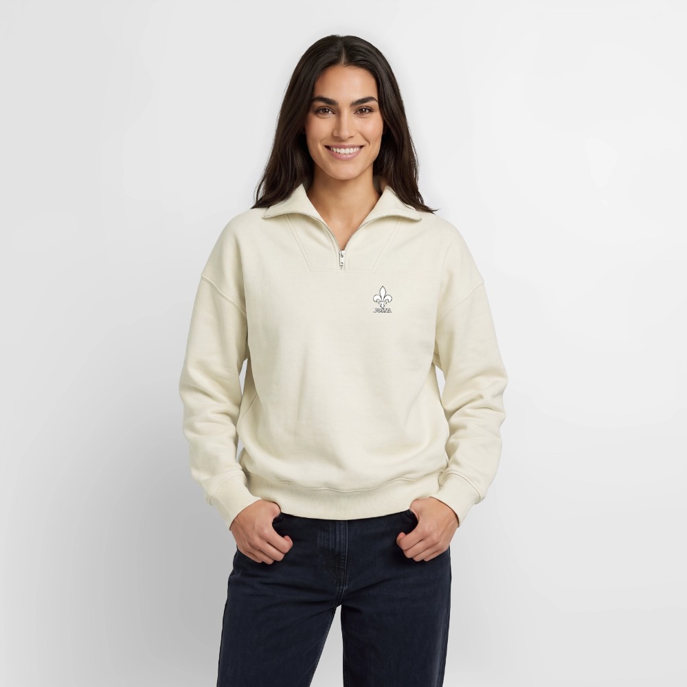 BOSNA Premium Organic Half-Zip Sweatshirt – SPREAD | Bosnische Lilie - Naturweiß