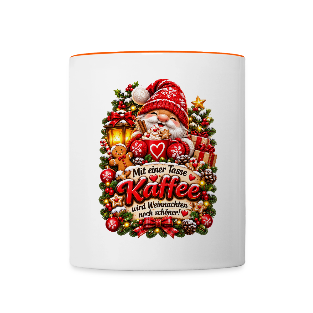 Weihnachtstasse 🎄 Mit einer Tasse Kaffee wird Weihnachten noch schöner – 325 ml - Weiß/Orange