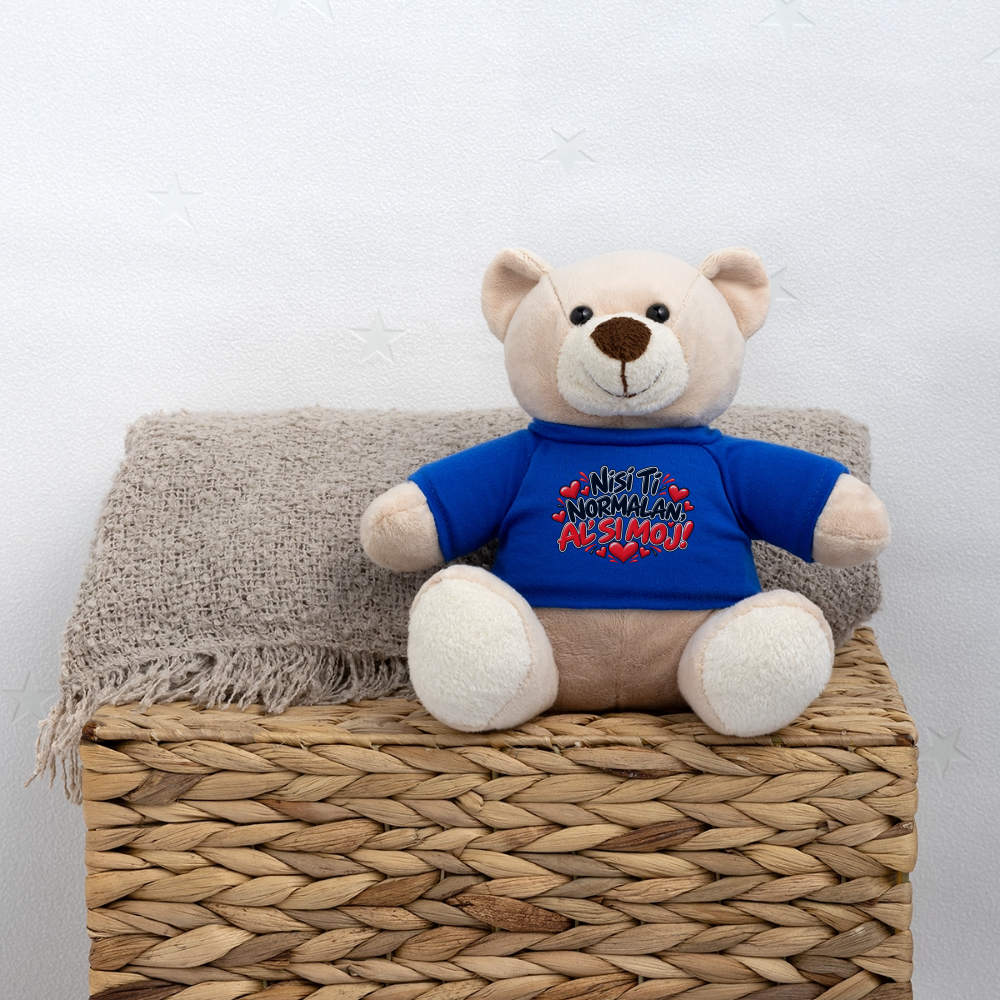 Kuschelteddy mit „Nisi ti normalan al si moj“ Design – Süßer Liebesbär mit T-Shirt - Königsblau