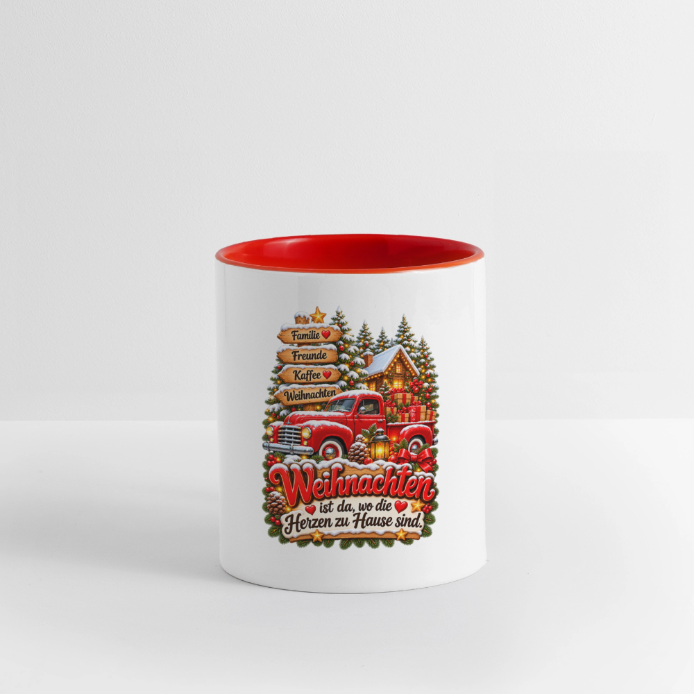 Weihnachtstasse 🎄 Weihnachten ist da, wo die Herzen zu Hause sind – 325 ml - Weiß/Rot