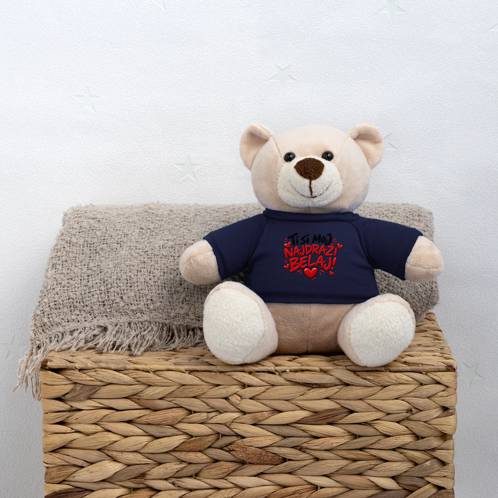 Kuschelteddy mit „Ti si moj najdrazi belaj“ Design – Süßer Liebesbär mit T-Shirt - French Navy