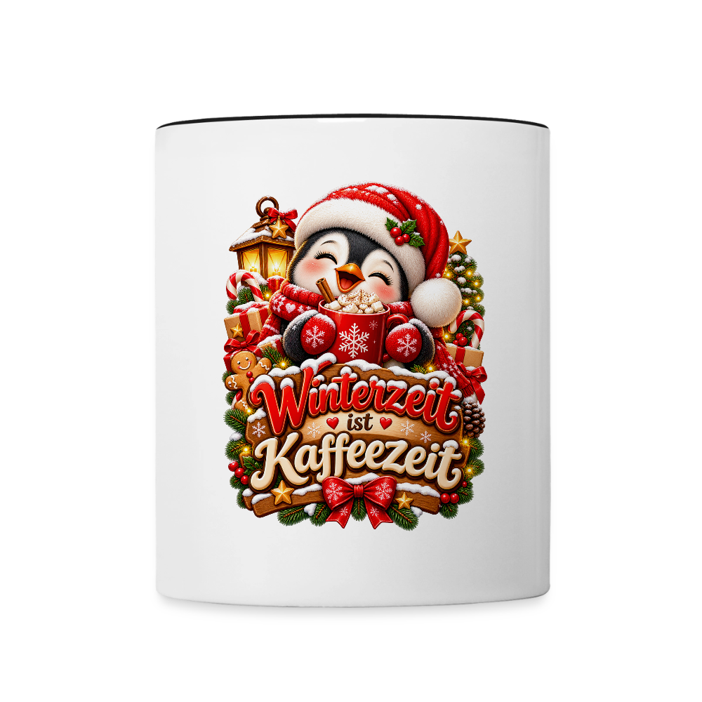 Wintertasse ❄️ Winterzeit ist Kaffeezeit – Süße Pinguin Kaffeetasse 325 ml - Weiß/Schwarz