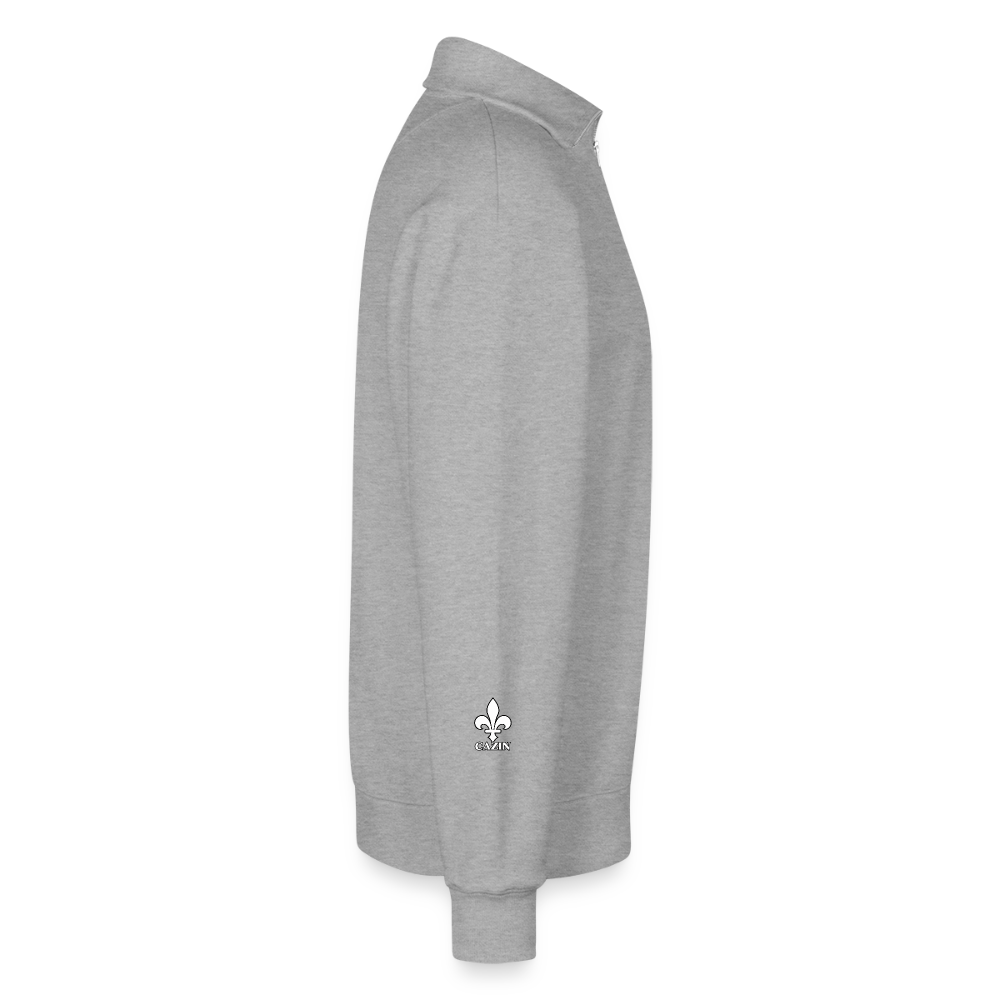 CAZIN Premium Half-Zip Hoodie – Bosnische Lilie auf Brust & Ärmeln | SPREAD - Grau meliert