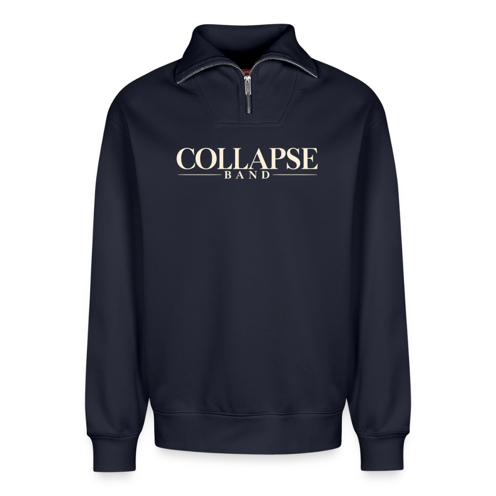 Relaxed Unisex Organic Half Zip Sweatshirt – Collapse band clasic - Navy