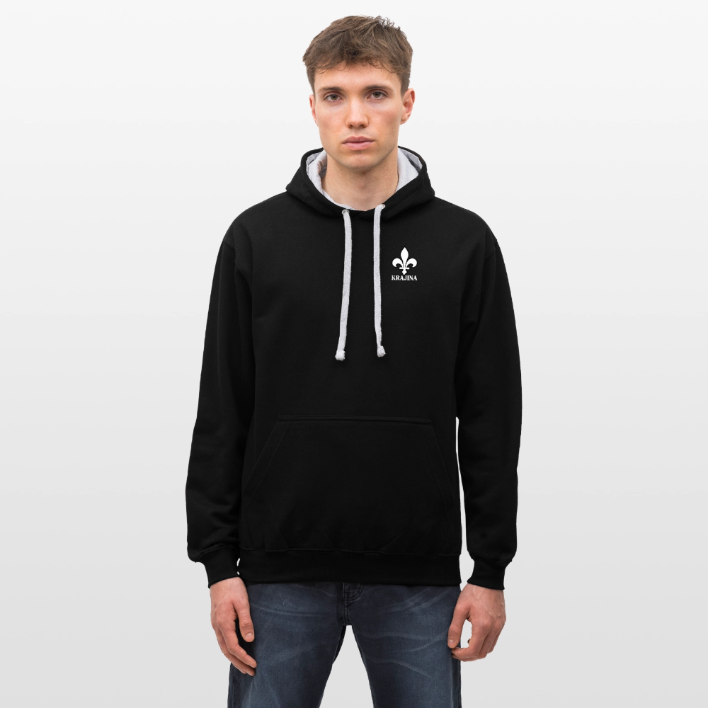 AWDis Just Hoods Kontrast-Hoodie Unisex – KRAJINA mit bosnischer Lilie | Brustprint - Schwarz/Grau meliert