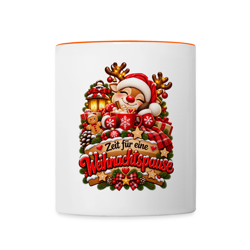 Weihnachtstasse 🎄 Zeit für eine Weihnachtspause – Rentier Kaffeetasse 325 ml - Weiß/Orange