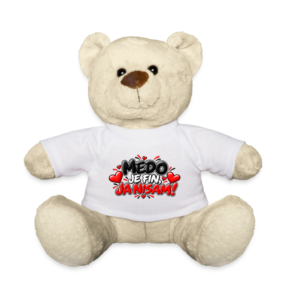 MEDO JE FIN, JA NISAM 😈🧸 – Lustiger Kuschelteddy 20 cm mit Balkan-Spruch | Geschenkidee - Weiß