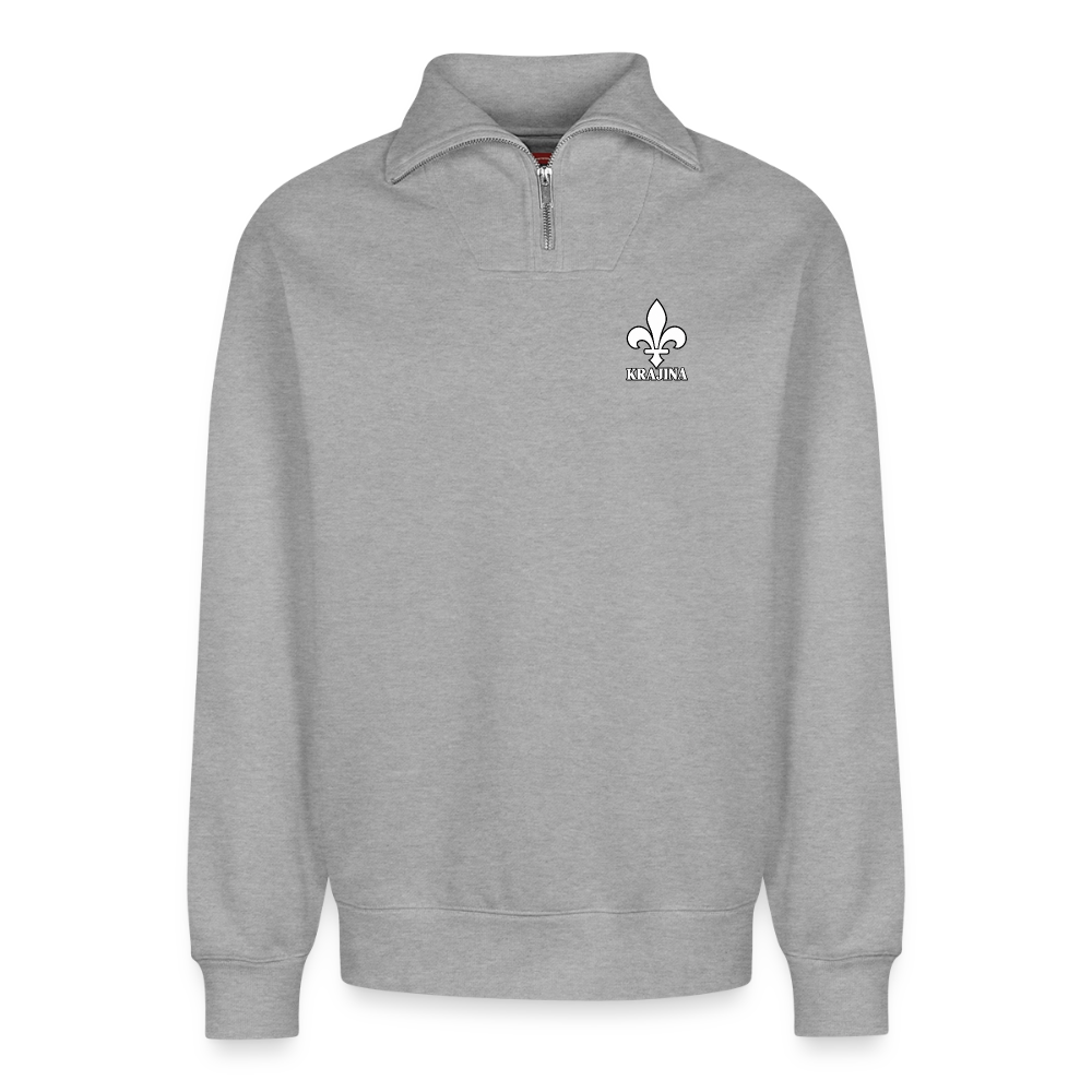 KRAJINA Premium Half-Zip Hoodie – Bosnische Lilie mit dezentem Brustprint | SPREAD - Grau meliert