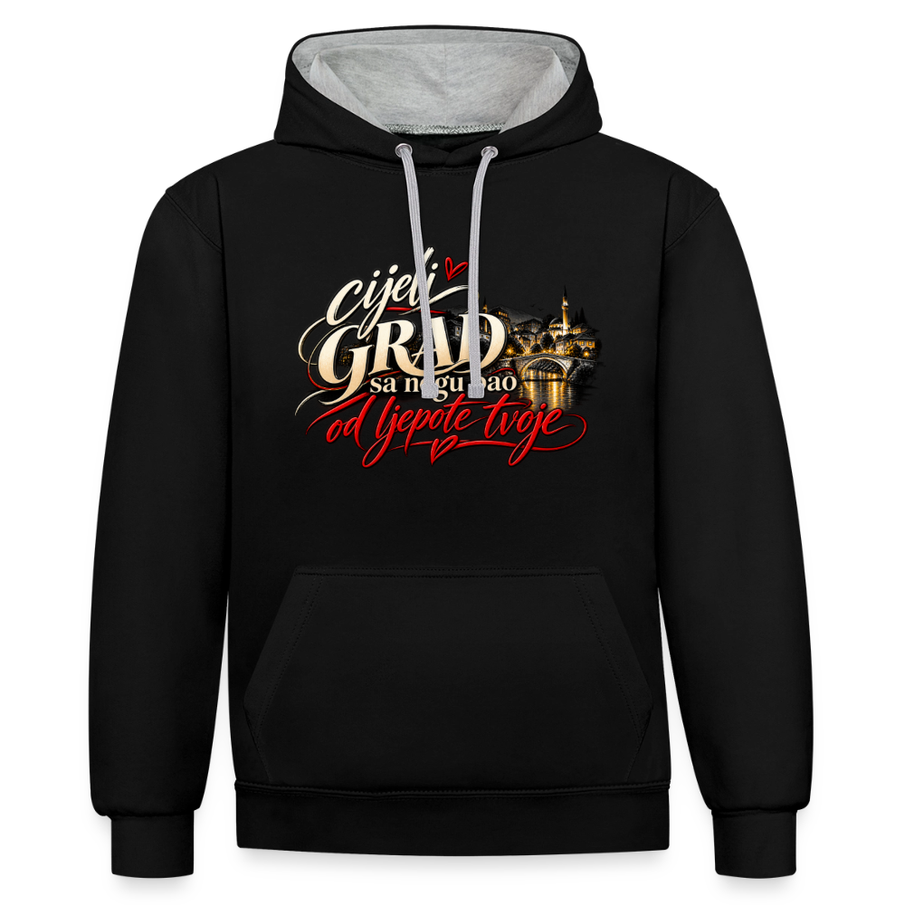 Kontrast-Hoodie - Cijeli grad sa nogu pao od ljepote tvoje - Schwarz/Grau meliert