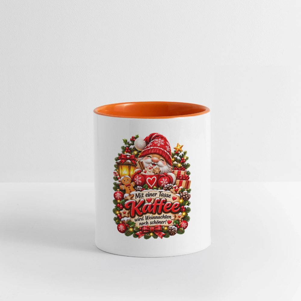Weihnachtstasse 🎄 Mit einer Tasse Kaffee wird Weihnachten noch schöner – 325 ml - Weiß/Orange