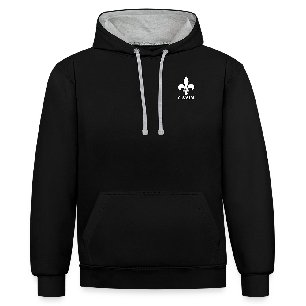 AWDis Just Hoods Kontrast-Hoodie Unisex – CAZIN mit bosnischen Lilien | Brust- & Schulterprint - Schwarz/Grau meliert