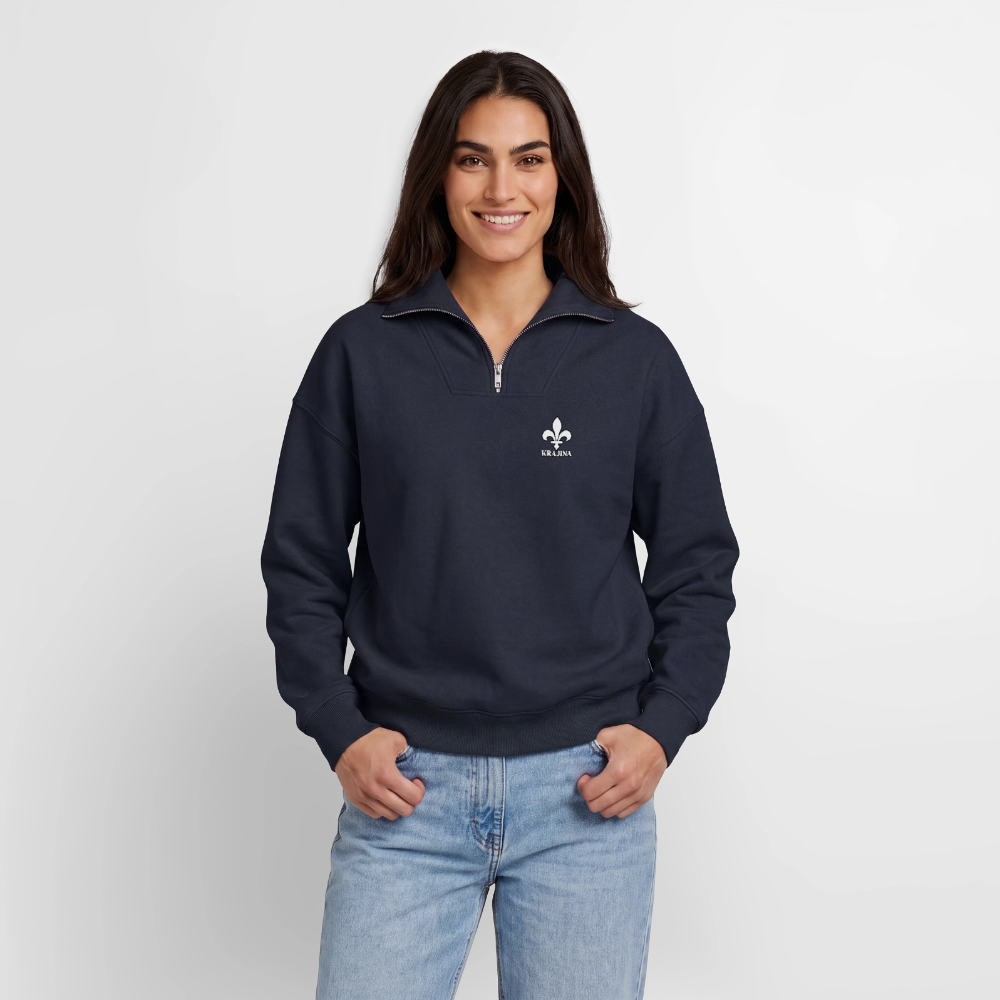 KRAJINA Premium Half-Zip Hoodie – Bosnische Lilie mit dezentem Brustprint | SPREAD - Navy