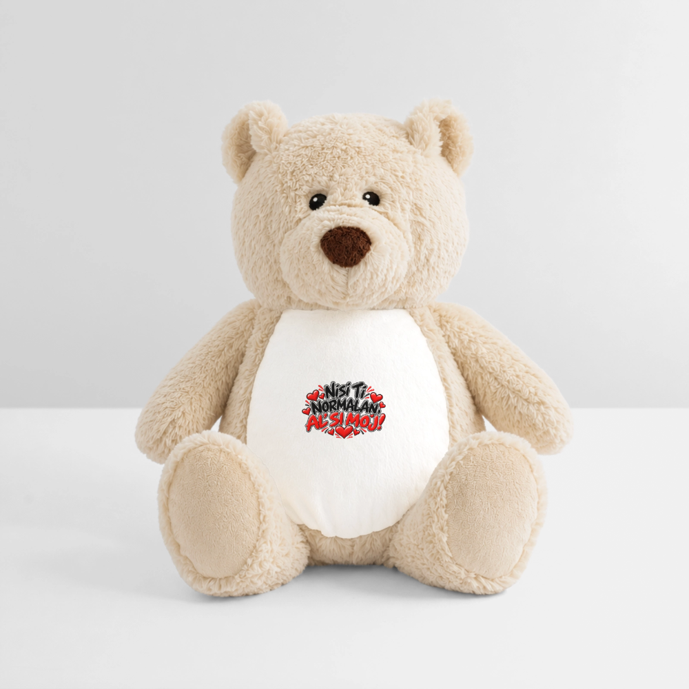 Nisi ti normalan al si moj Kuschelteddy 32 cm mit Herz-Design - Weiß/Mittelbraun