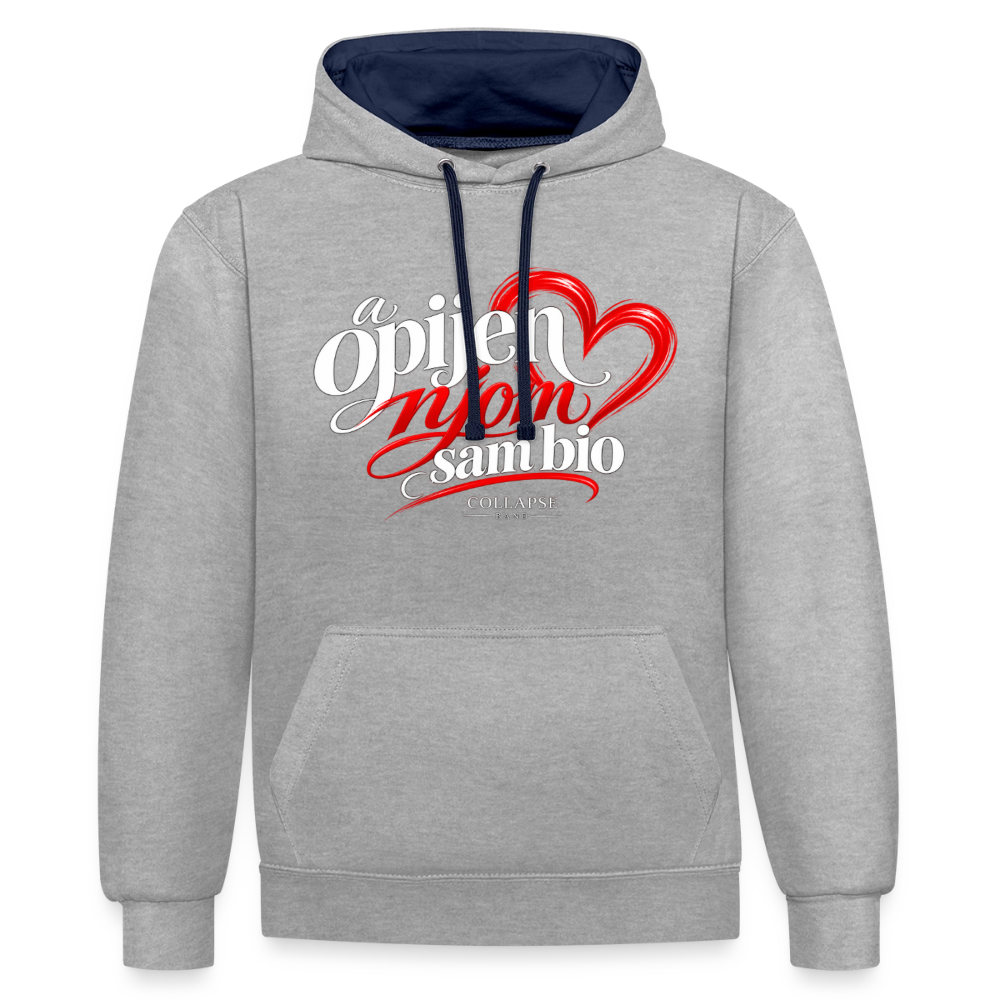 Kontrast-Hoodie - Opijen njom sam bio - Grau meliert/Navy