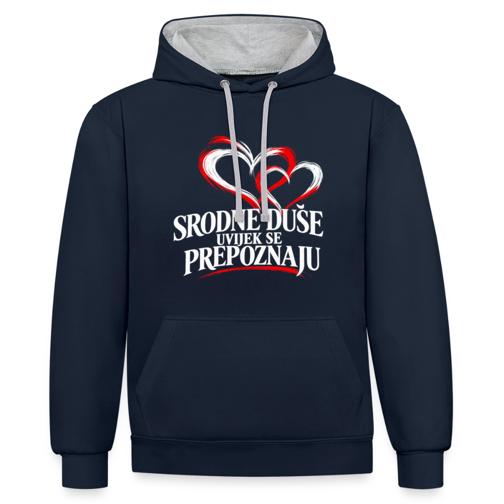 Kontrast-Hoodie - Srodne duse uvijek se prepoznaju - Navy/Grau meliert