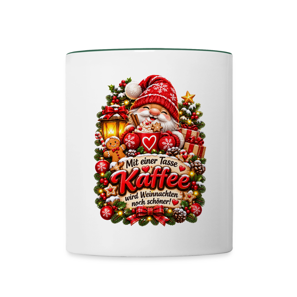 Weihnachtstasse 🎄 Mit einer Tasse Kaffee wird Weihnachten noch schöner – 325 ml - Weiß/Dunkelgrün