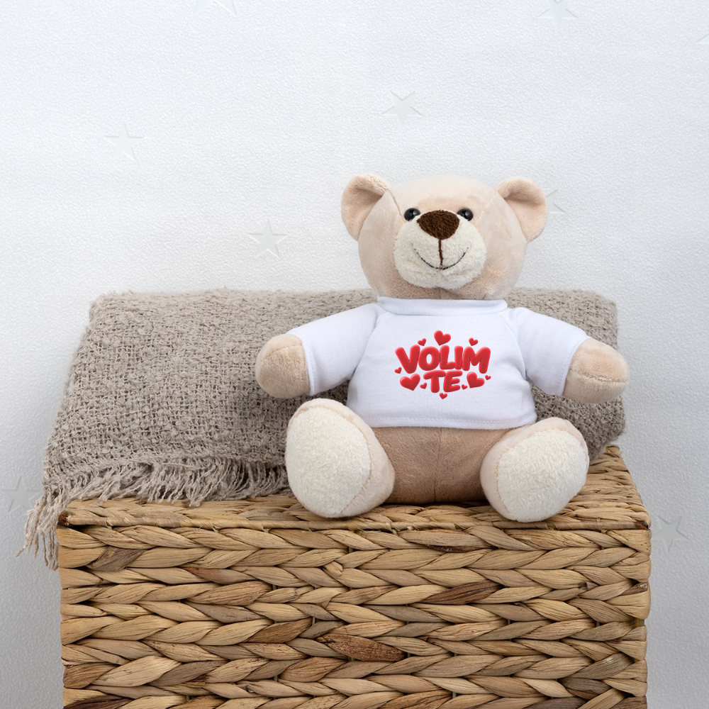 Kuschelteddy mit „VOLIM TE“ Design – Süßer Liebesbär mit T-Shirt - Weiß