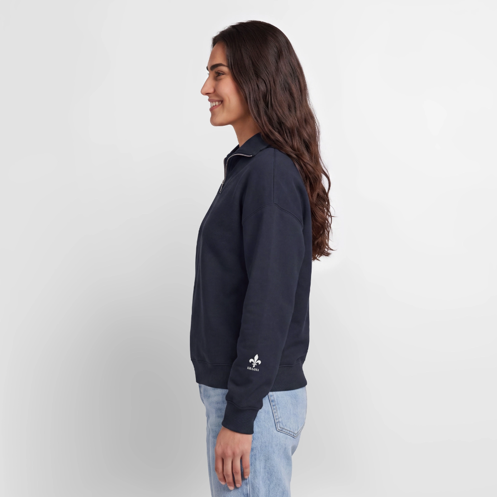 KRAJINA Premium Half-Zip Hoodie – Bosnische Lilie auf Brust & Ärmeln | SPREAD - Navy