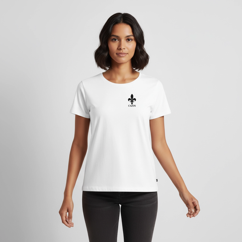 CAZIN Premium T-Shirt Frauen – Bosnische Lilie | Brust- & Rückenprint - Weiß