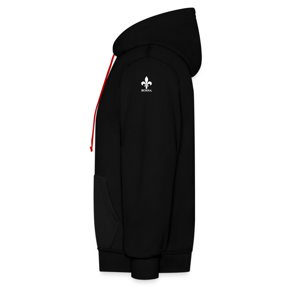 BOSNA Hoodie mit Lilie – AWDis Just Hoods Kontrast-Hoodie mit Ärmelprints - Schwarz/Rot