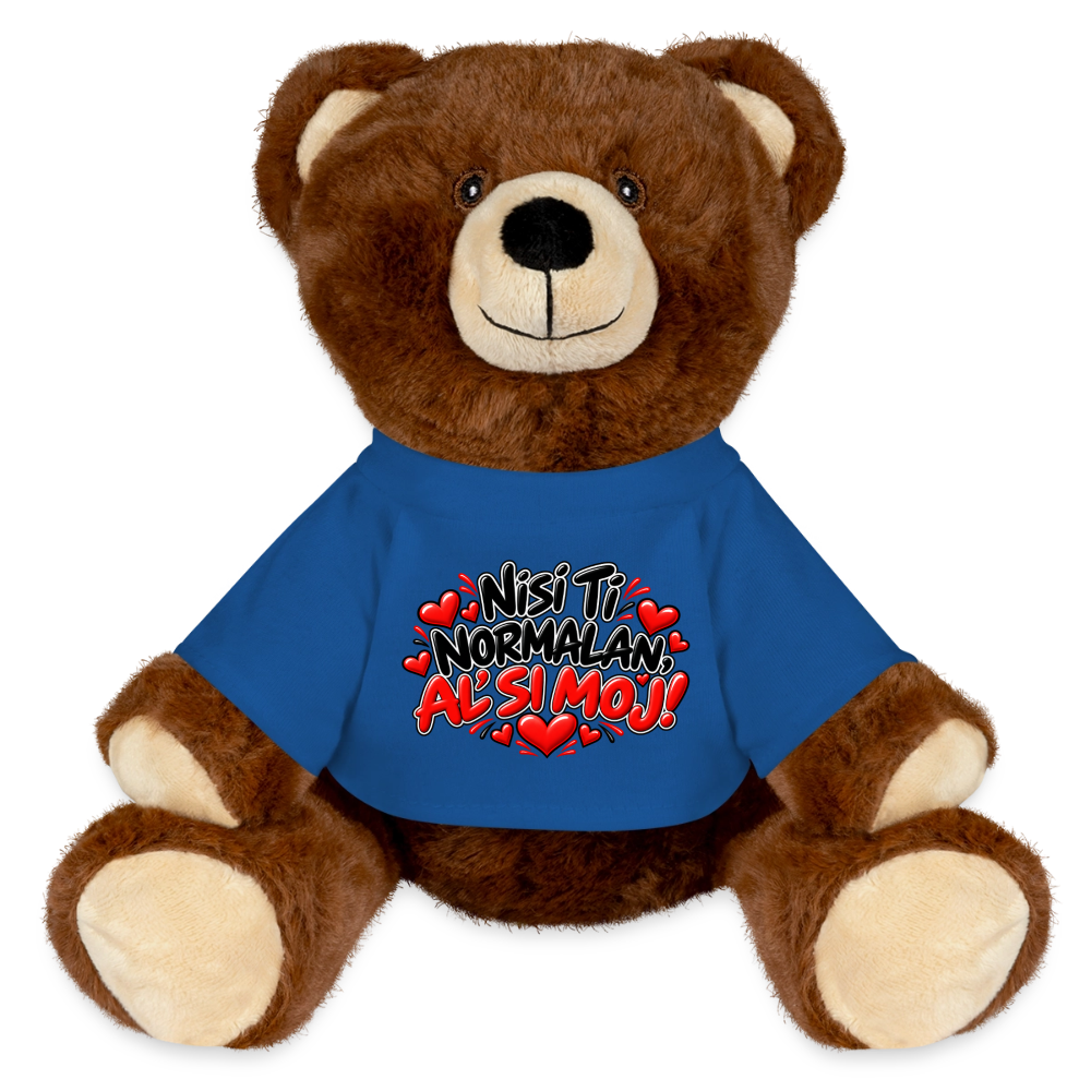 Nisi ti normalan al si moj Kuschelteddy MiniFeet® – Nachhaltiger Teddybär mit Herz-Design - Königsblau