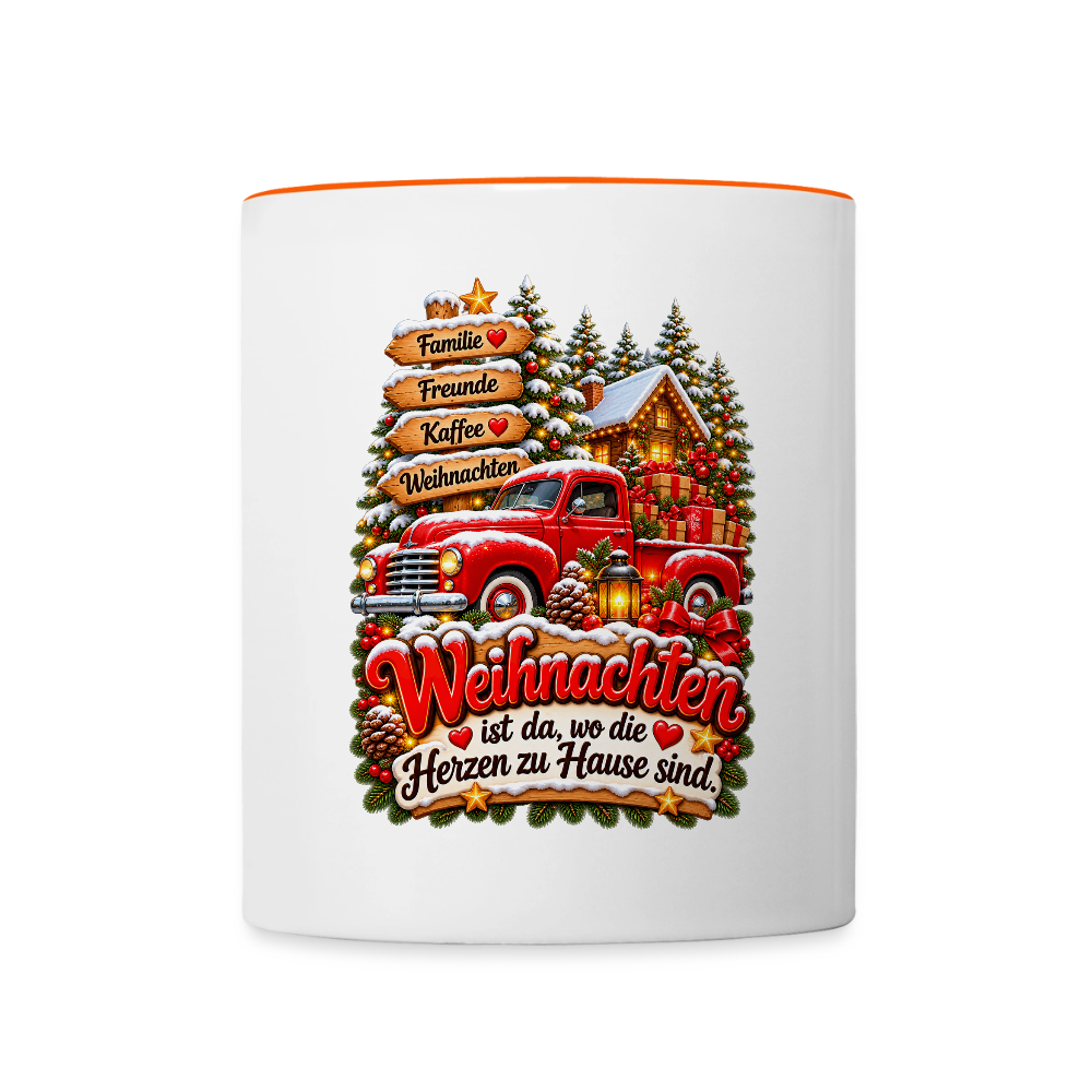 Weihnachtstasse 🎄 Weihnachten ist da, wo die Herzen zu Hause sind – 325 ml - Weiß/Orange