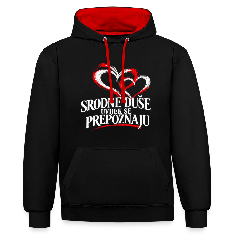 Kontrast-Hoodie - Srodne duse uvijek se prepoznaju - Schwarz/Rot