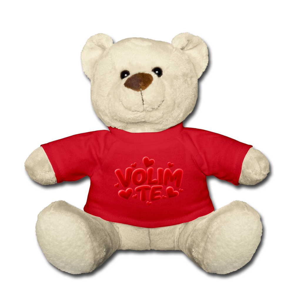 Kuschelteddy mit „VOLIM TE“ Design – Süßer Liebesbär mit T-Shirt - Rot
