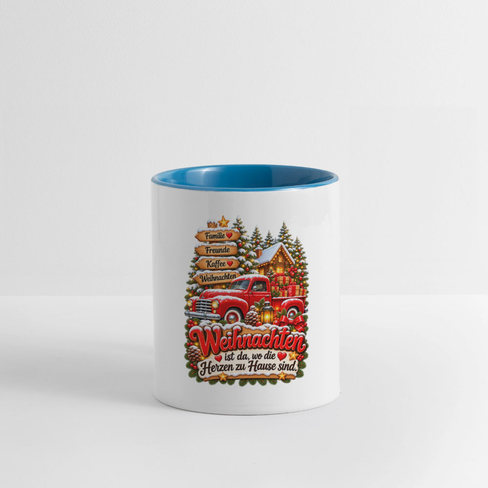 Weihnachtstasse 🎄 Weihnachten ist da, wo die Herzen zu Hause sind – 325 ml - Weiß/Hellblau