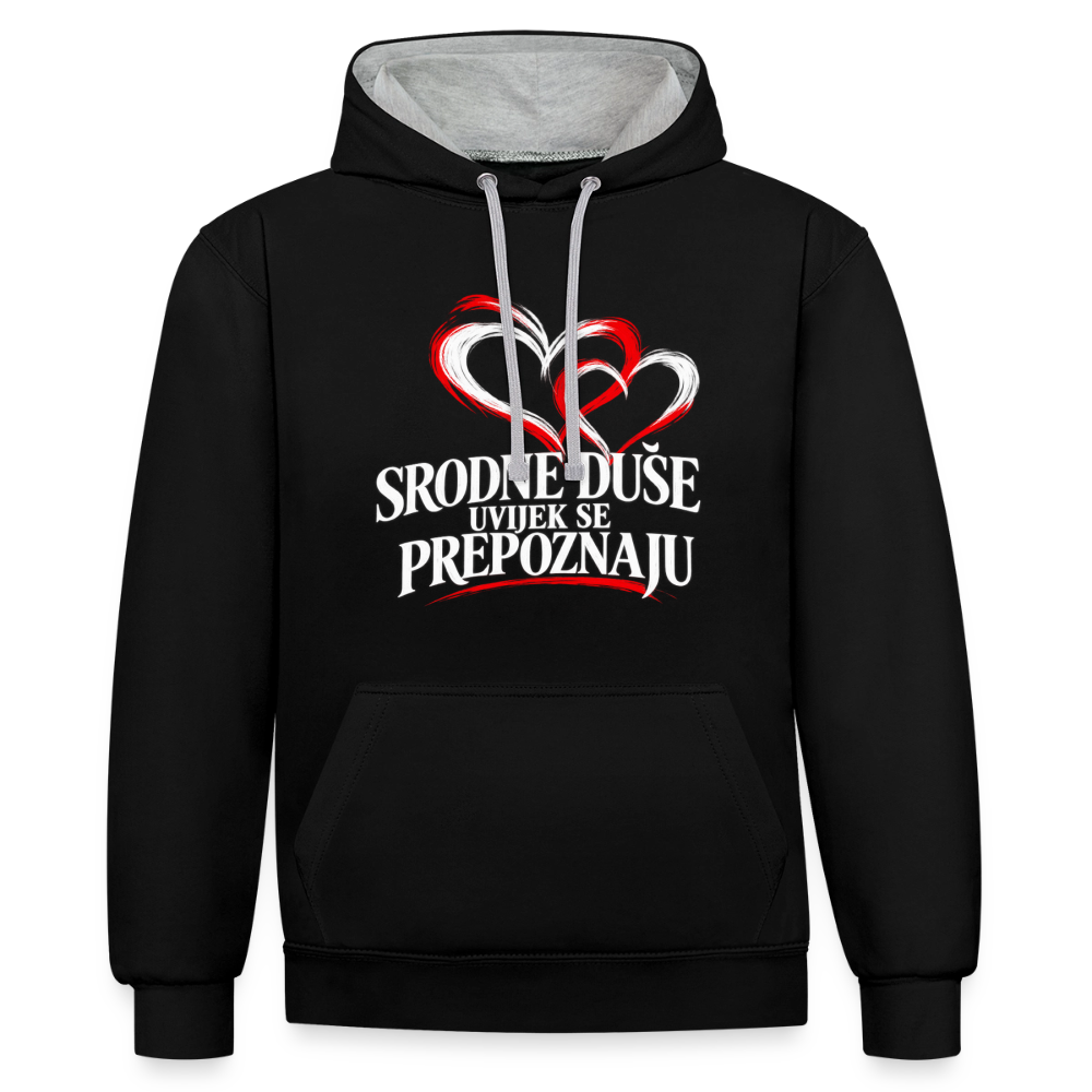 Kontrast-Hoodie - Srodne duse uvijek se prepoznaju - Schwarz/Grau meliert