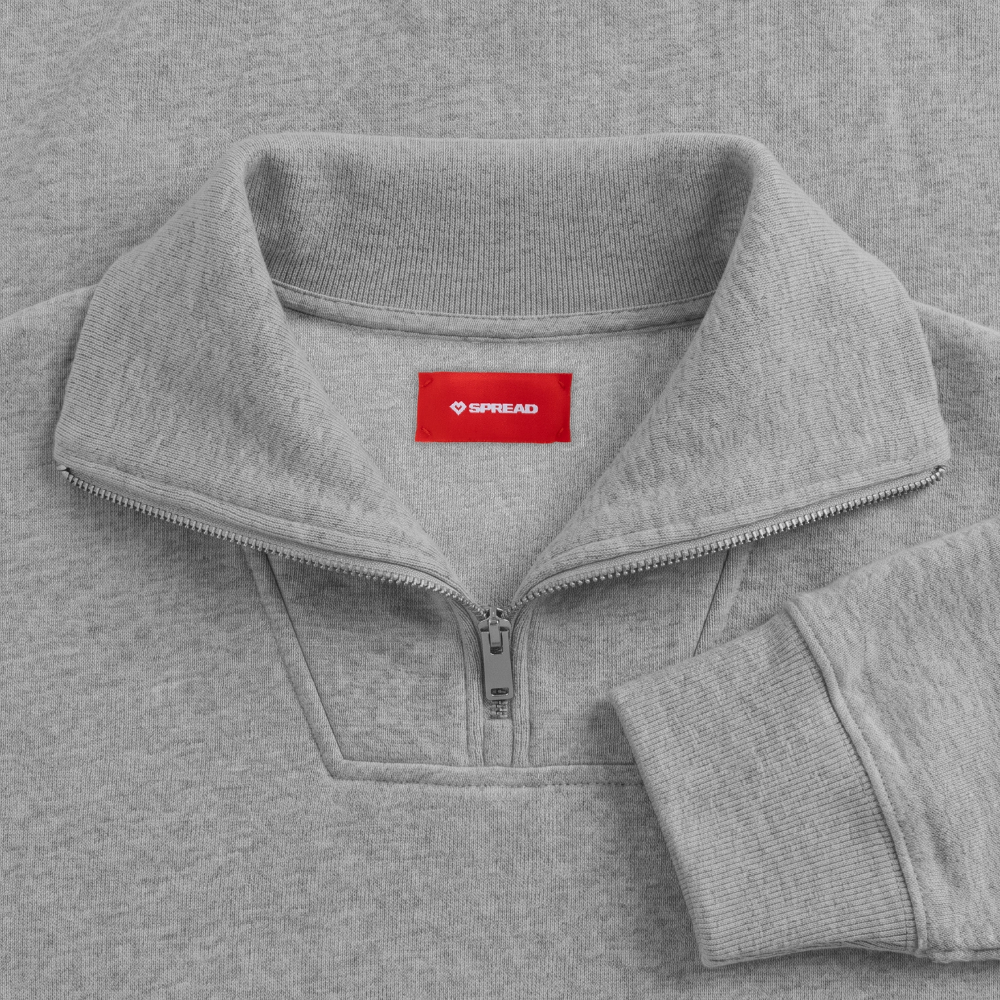 KRAJINA Premium Half-Zip Hoodie – Bosnische Lilie auf Brust & Ärmeln | SPREAD - Grau meliert