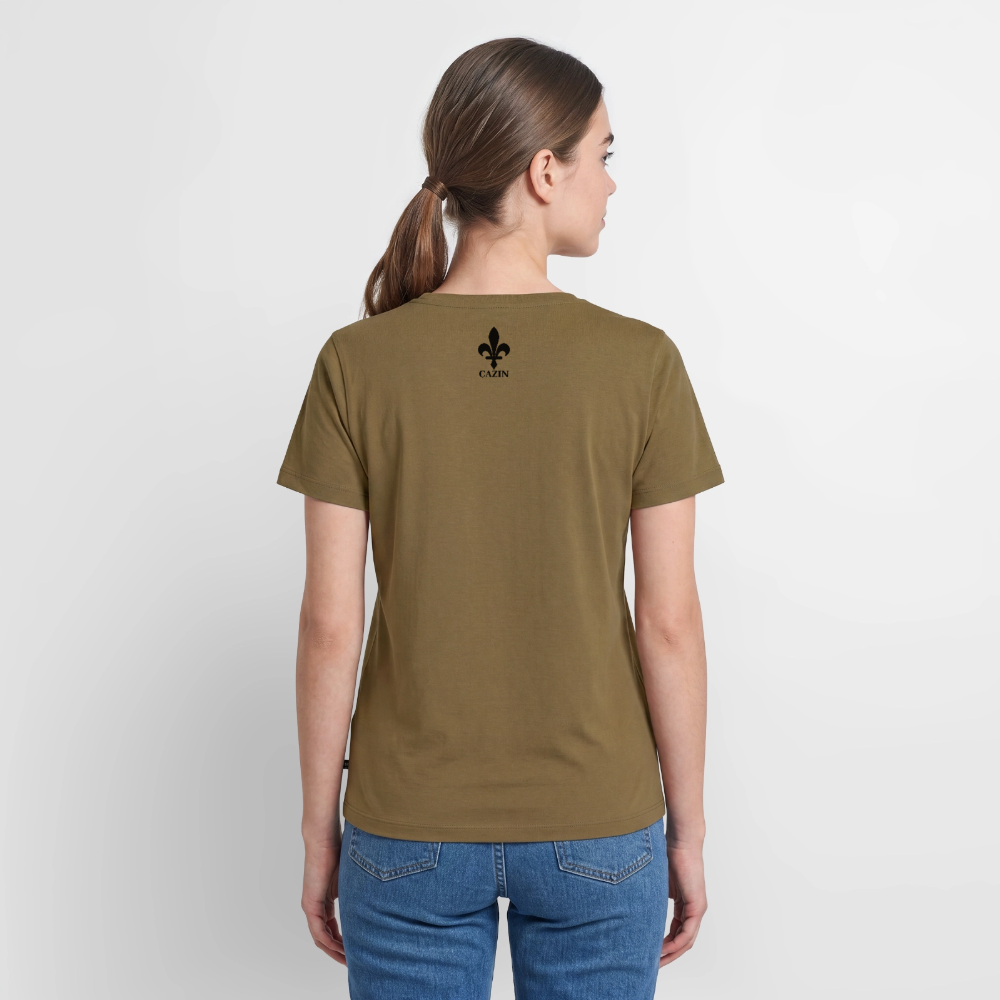 CAZIN Premium T-Shirt Frauen – Bosnische Lilie | Brust- & Rückenprint - Nussbraun