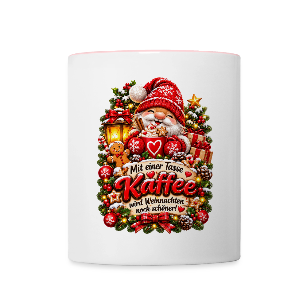 Weihnachtstasse 🎄 Mit einer Tasse Kaffee wird Weihnachten noch schöner – 325 ml - Weiß/Pink