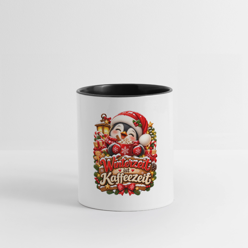 Wintertasse ❄️ Winterzeit ist Kaffeezeit – Süße Pinguin Kaffeetasse 325 ml - Weiß/Schwarz
