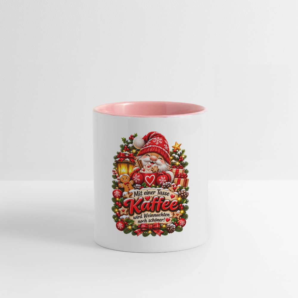 Weihnachtstasse 🎄 Mit einer Tasse Kaffee wird Weihnachten noch schöner – 325 ml - Weiß/Pink