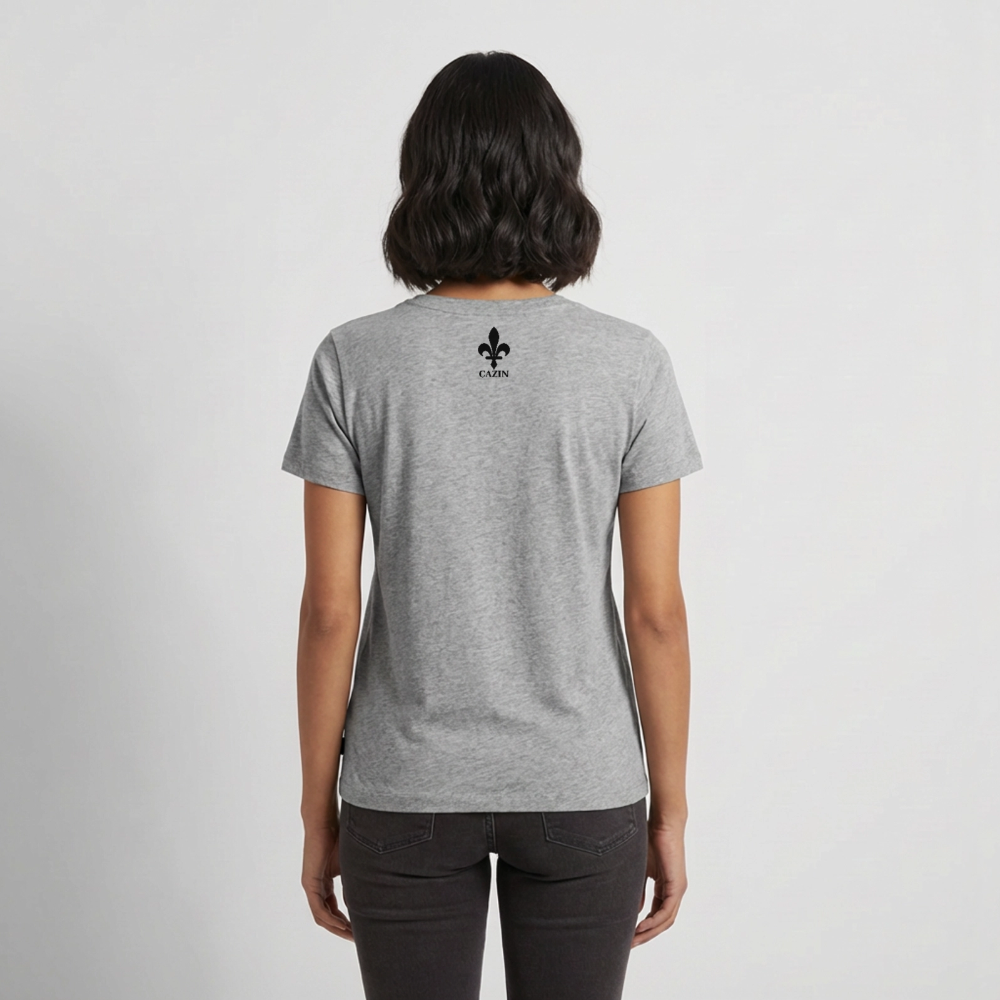 CAZIN Premium T-Shirt Frauen – Bosnische Lilie | Brust- & Rückenprint - Grau meliert
