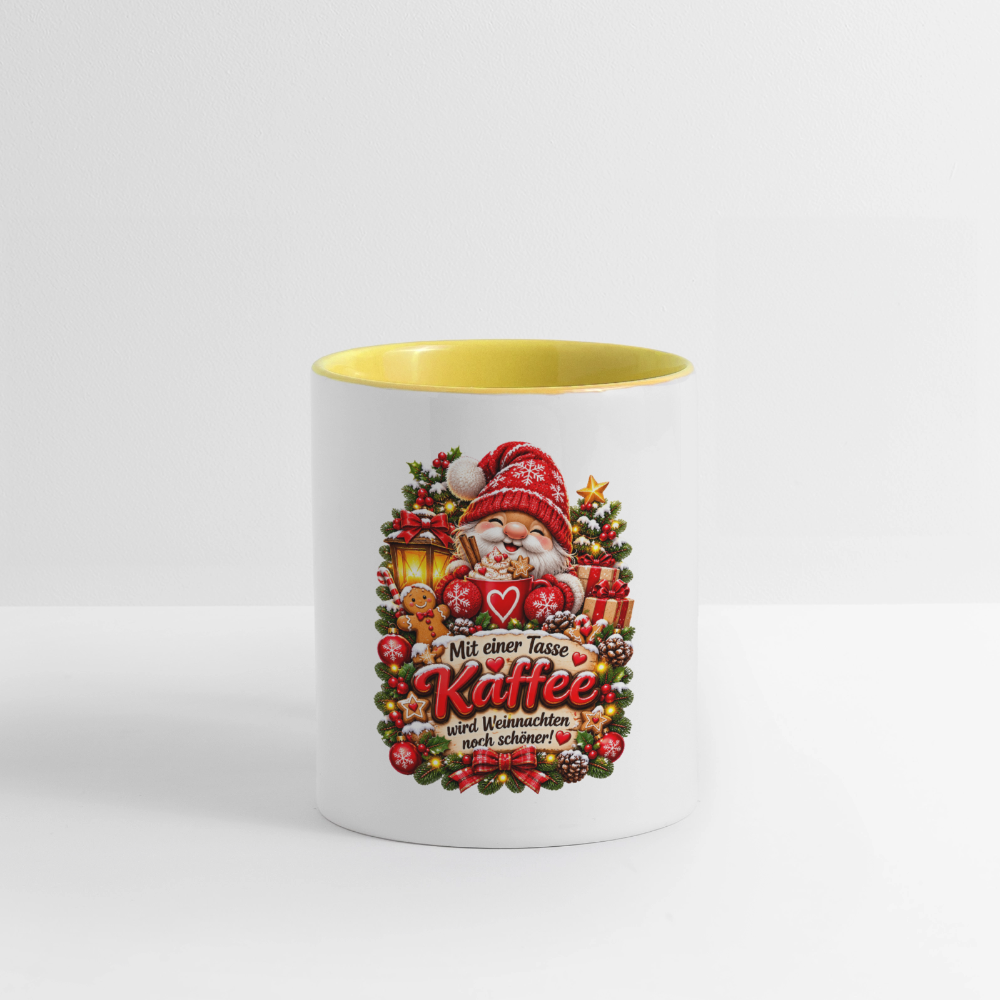 Weihnachtstasse 🎄 Mit einer Tasse Kaffee wird Weihnachten noch schöner – 325 ml - Weiß/Gelb
