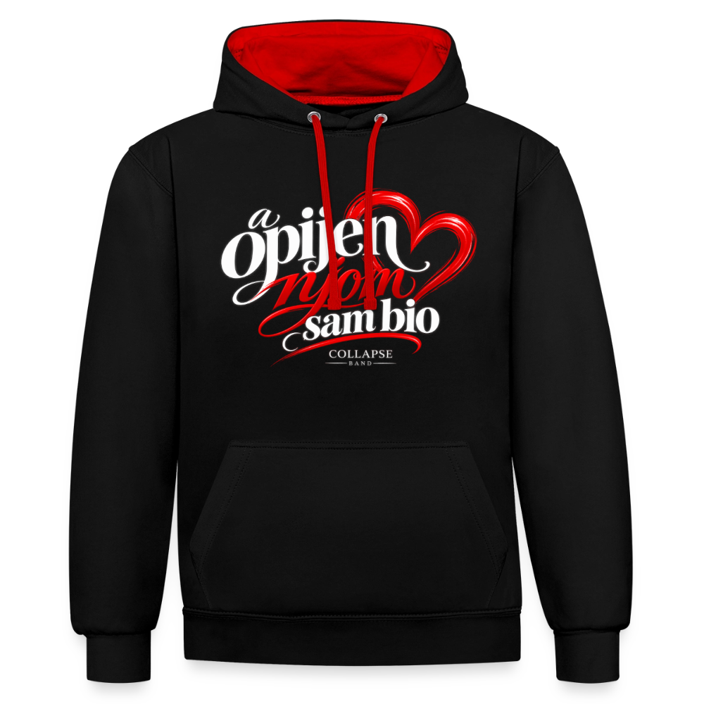 Kontrast-Hoodie - Opijen njom sam bio - Schwarz/Rot