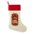 Leinen Weihnachtsstrumpf – Frohe Weihnachten | Elegantes Weihnachtsmotiv mit Glocken - Natur/Rot 