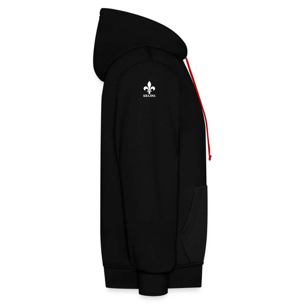 AWDis Just Hoods Kontrast-Hoodie Unisex – KRAJINA mit bosnischen Lilien | Brust- & Schulterprint - Schwarz/Rot