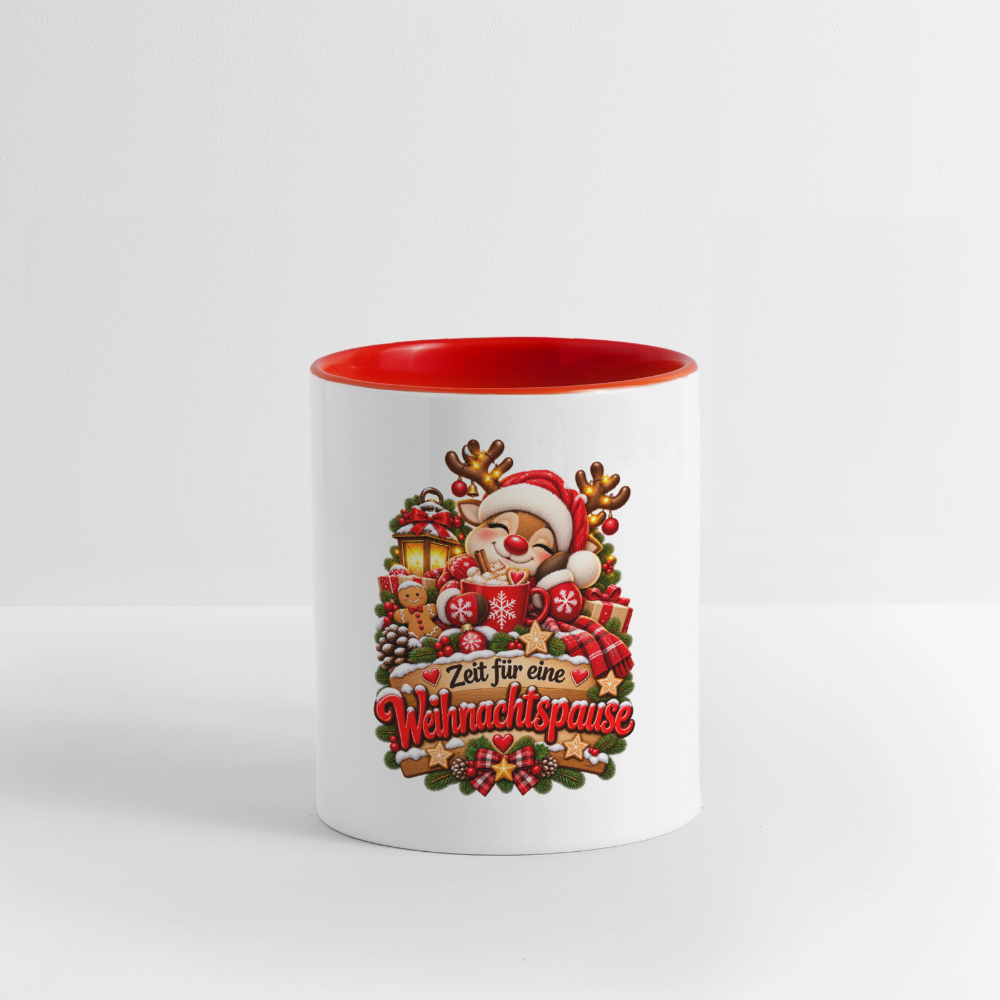 Weihnachtstasse 🎄 Zeit für eine Weihnachtspause – Rentier Kaffeetasse 325 ml - Weiß/Rot
