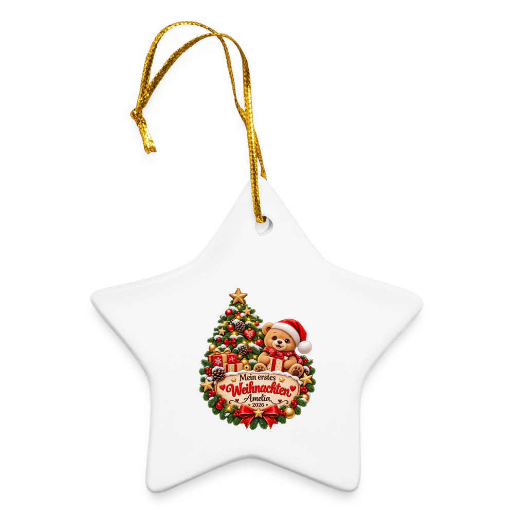 Keramik-Stern Weihnachtsanhänger personalisiert – Mein erstes Weihnachten | Mit Name & Jahr - Weiß