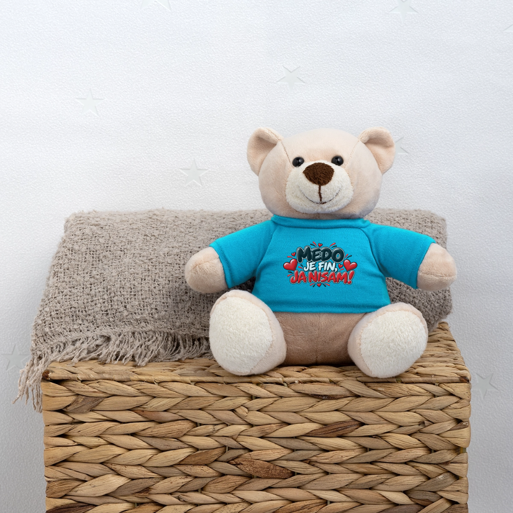 MEDO JE FIN, JA NISAM 😈🧸 – Lustiger Kuschelteddy 20 cm mit Balkan-Spruch | Geschenkidee - Atollblau