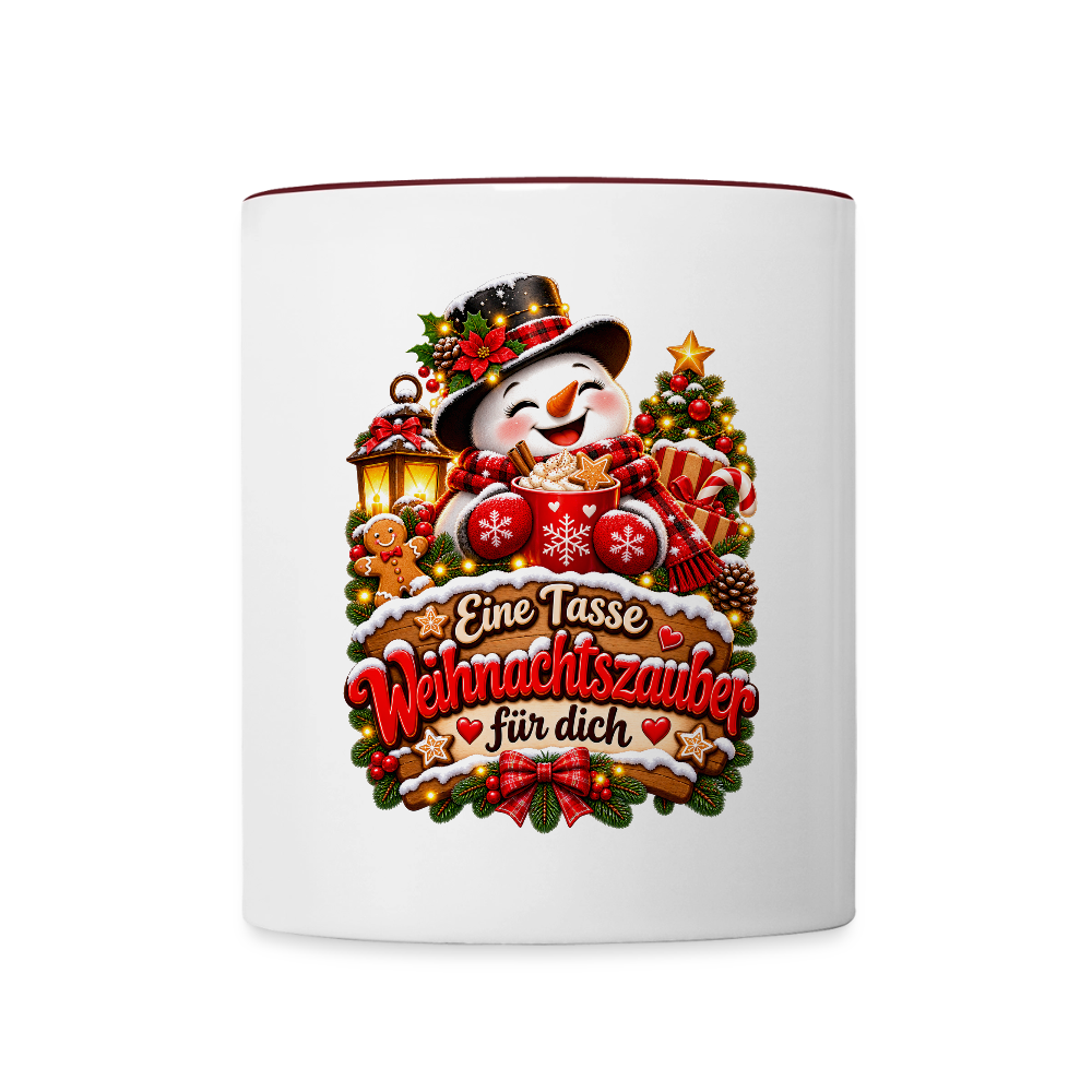 Weihnachtstasse ☃️ Eine Tasse Weihnachtszauber für dich – Schneemann Kaffeetasse 325 ml - Weiß/Rotbraun